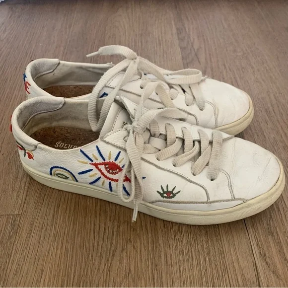 Soludos Lockhart Embroidery White Leather Sneakers Size 7.5 - Picture 1 of 8